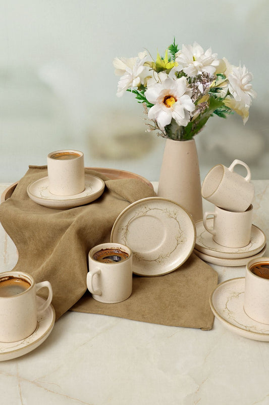 Taupe Bloom Nordic Coffee Set 12 Pieces for 6 People