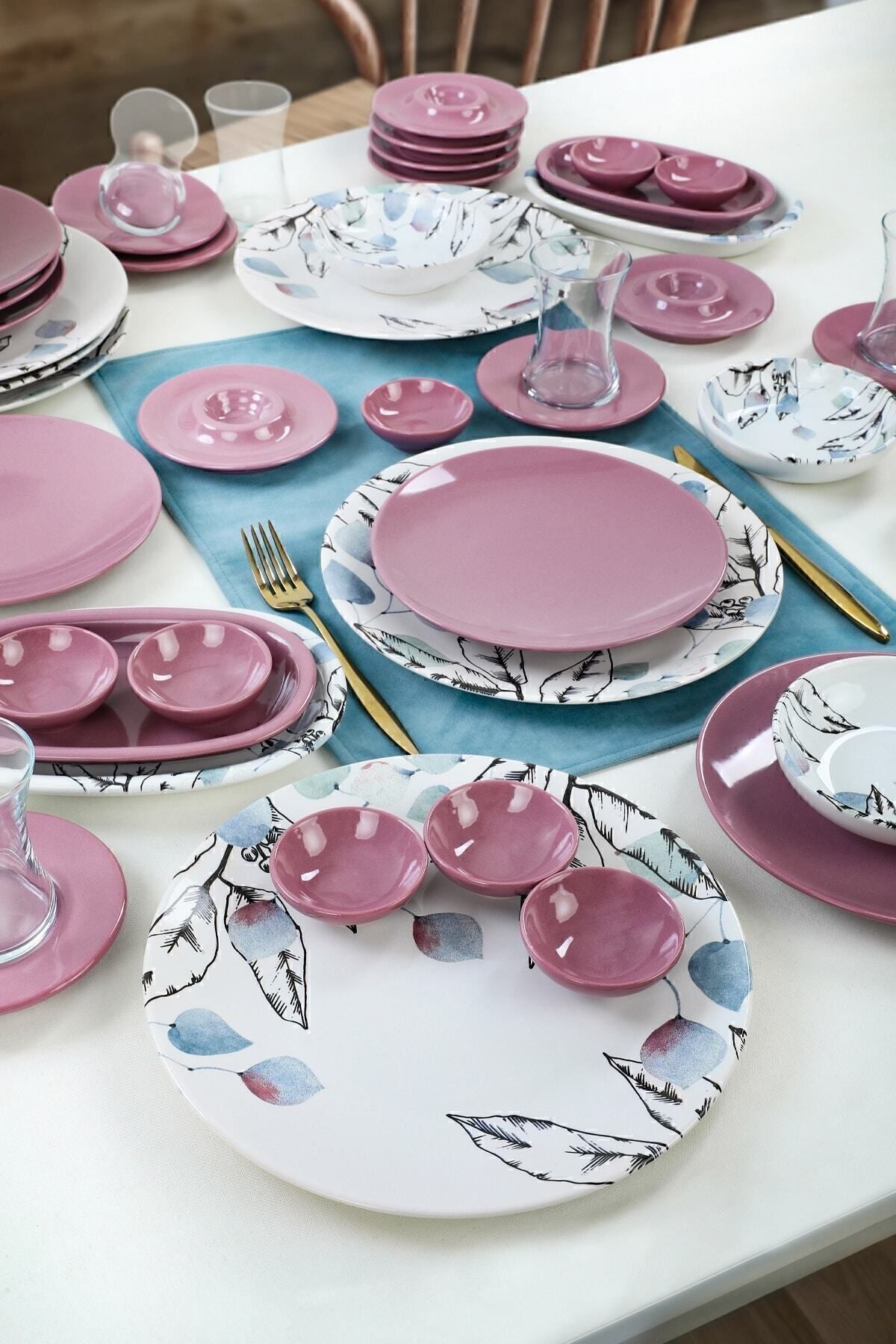 Keraart Blue Spring Breakfast Set, 50 Pieces, for 6 People