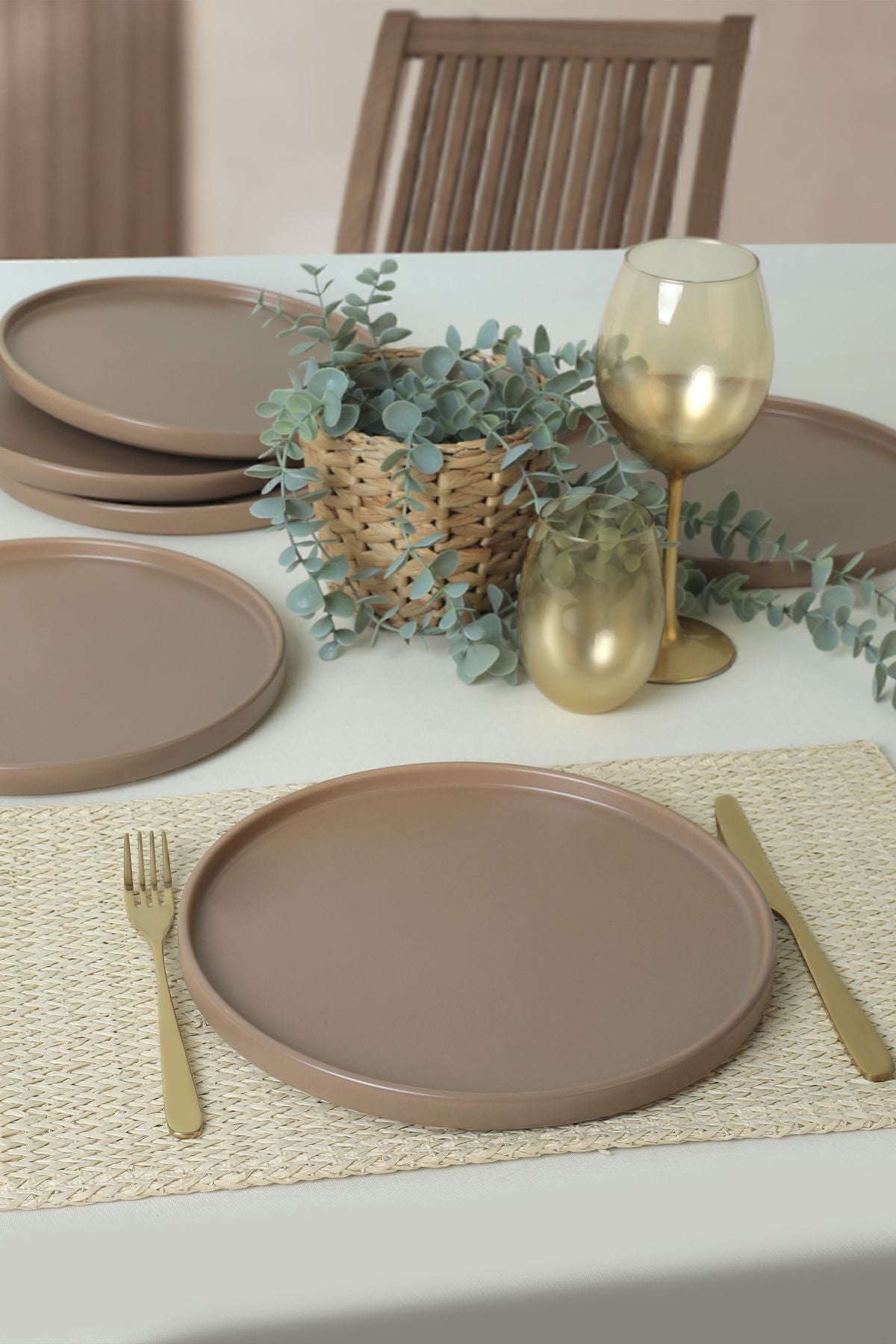 Matte Taupe Stackable Serving Plate 27 cm 6 Pieces