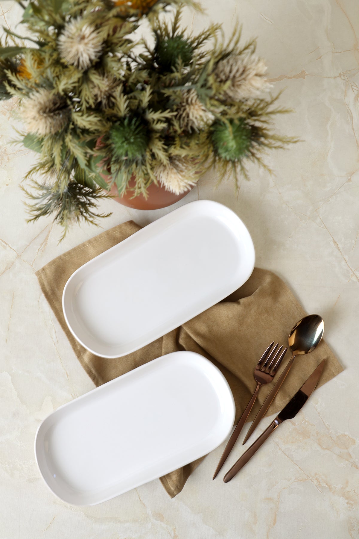 White Noyan Boat-Shaped Plate 28 cm 2 Pieces