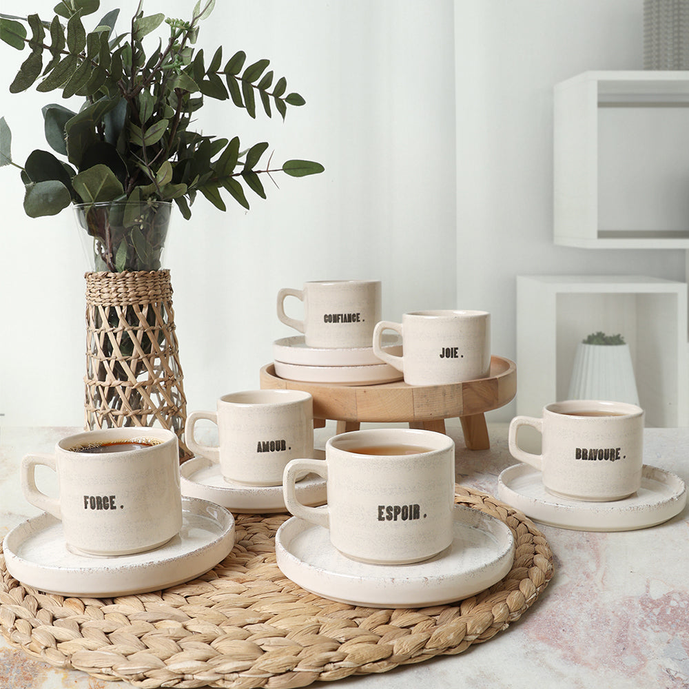 Deep Collection Motto Stackable Tea Set 12 Pieces for 6 People