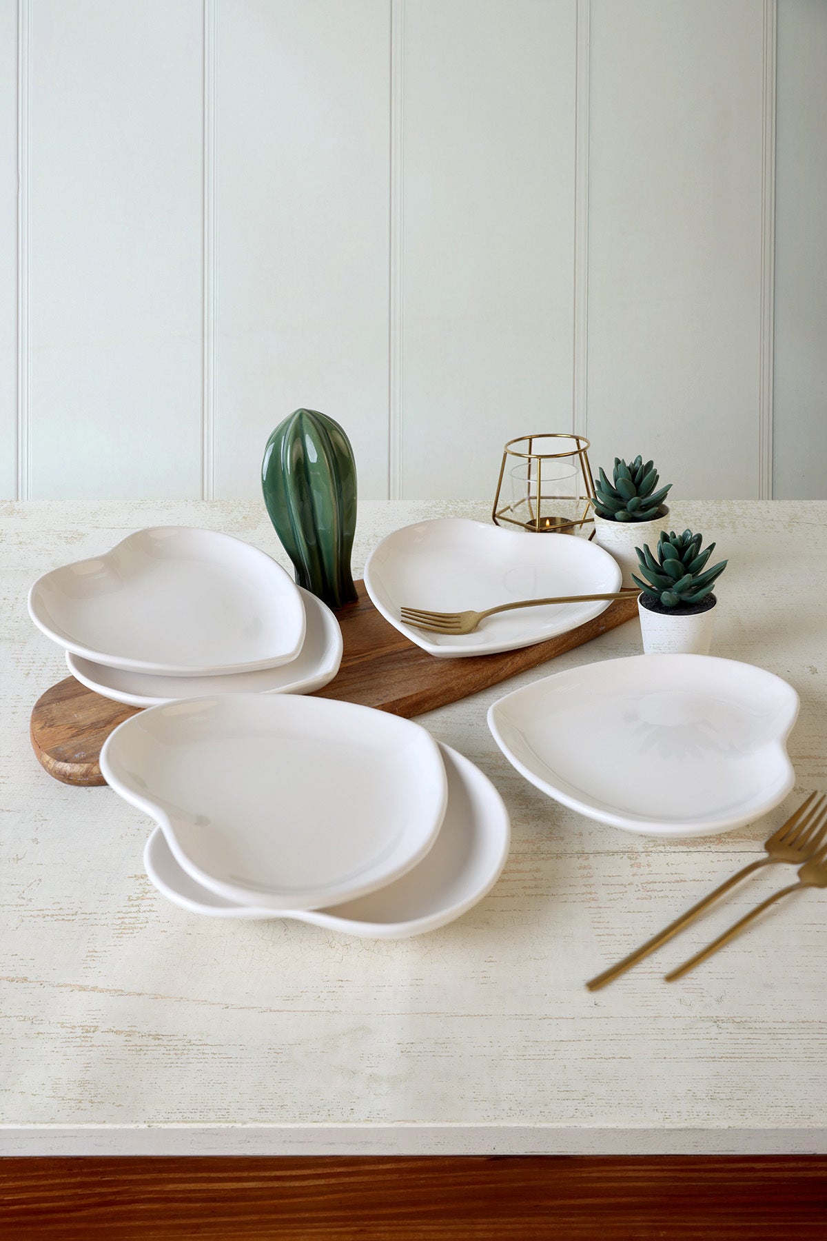 White Heart Cake Plate 20 cm 6 Pieces