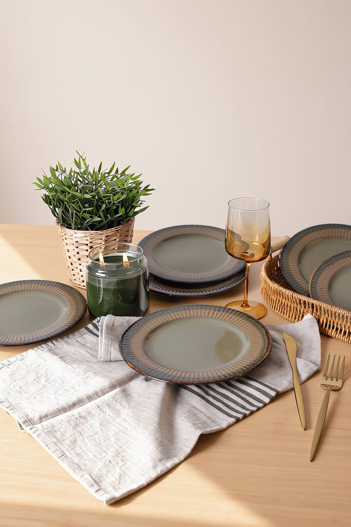 Reactive Green Line Cake Plate 21 cm 6 Pieces