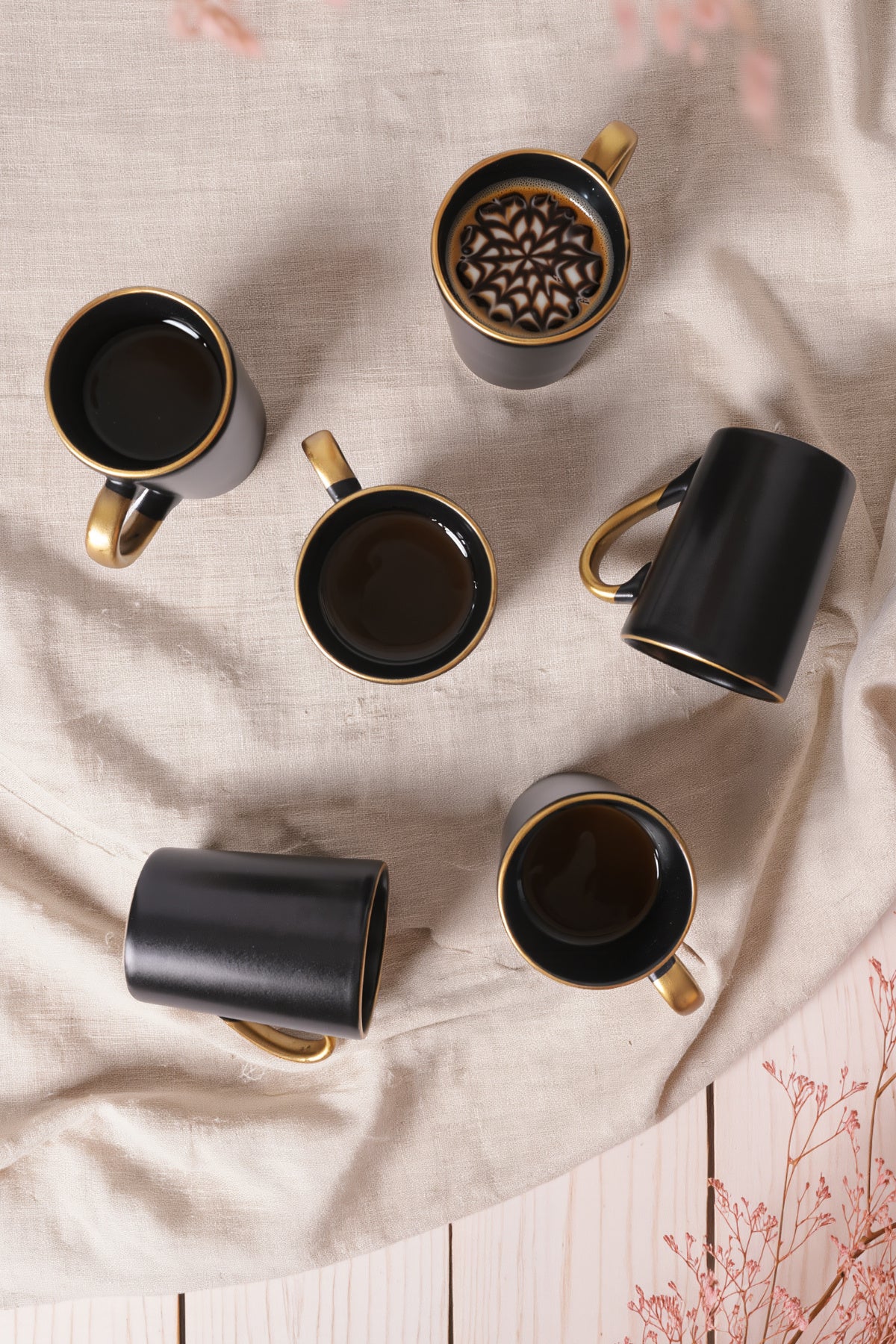Matte Black Gold Mesh Zen Mug 8 cm 6 Pieces