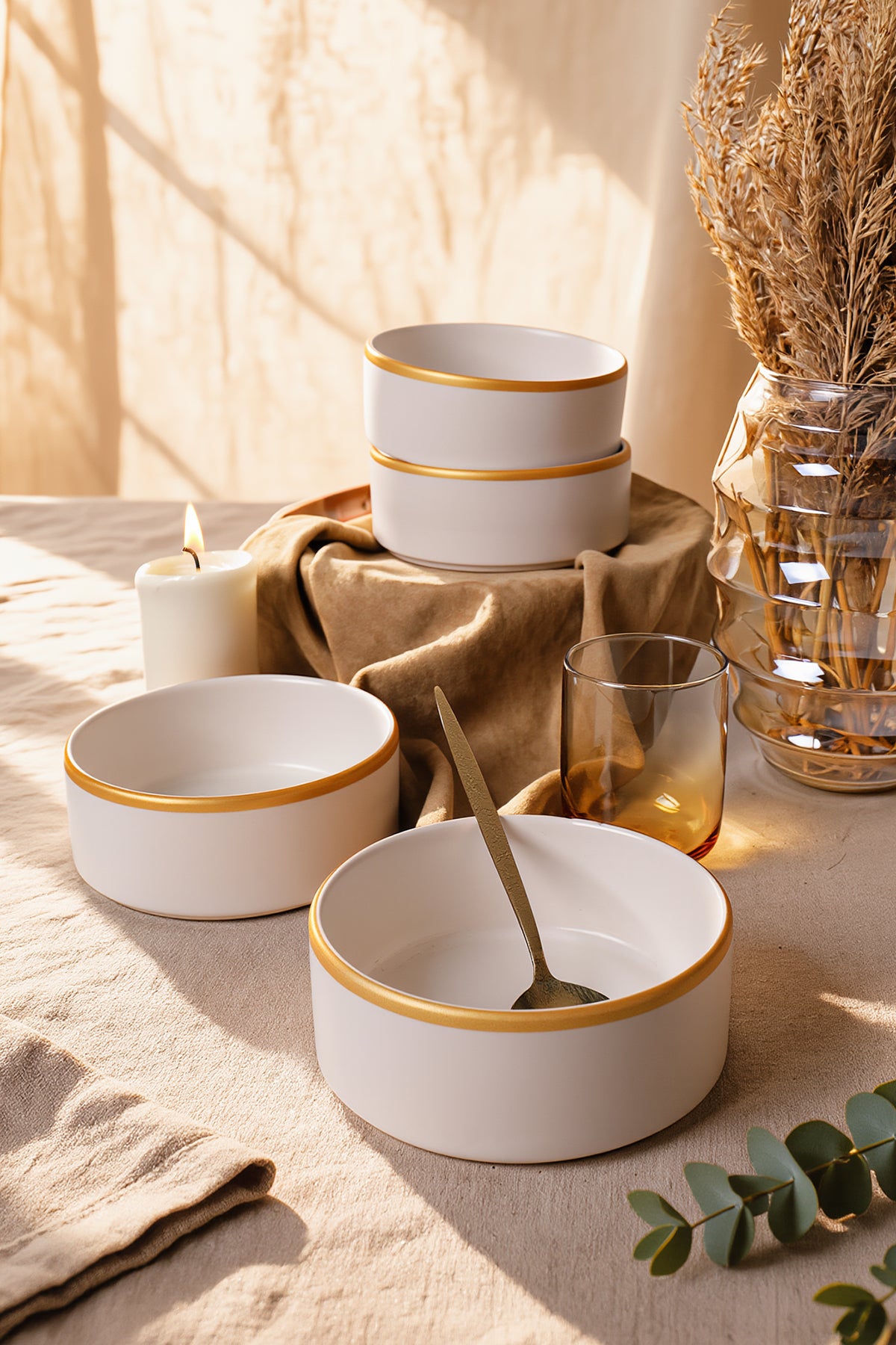 Matte White Gold Mesh Stackable Bowl 14 cm 4 Pieces