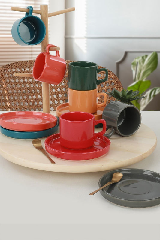 Rainbow Stackable Teacup Set 12 Pieces for 6 People
