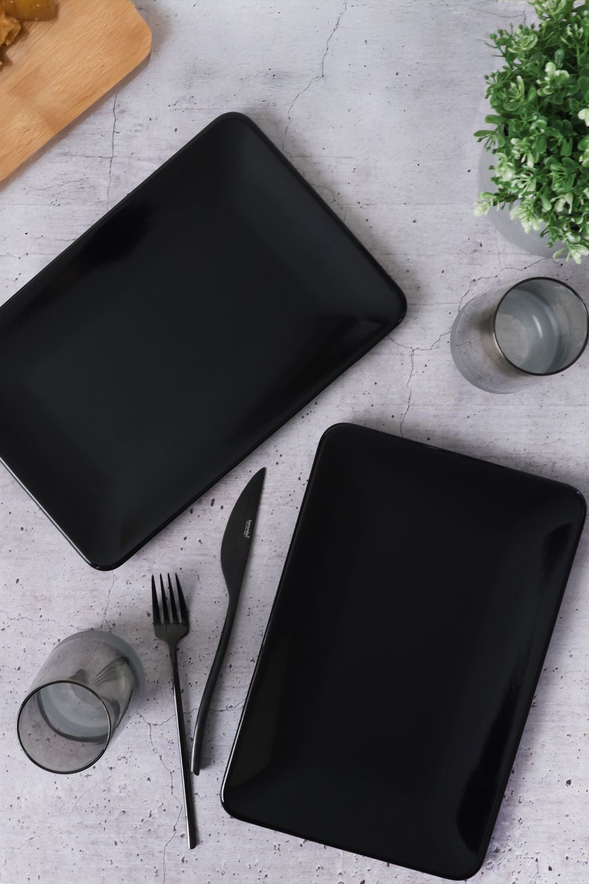 Black Siera Boat-Shaped Plate, 31 cm, 2 Pieces