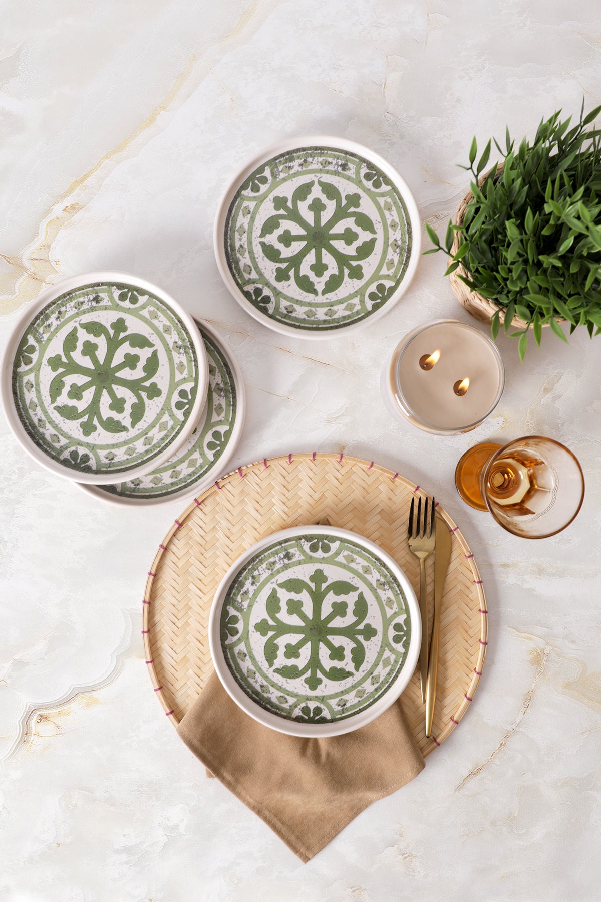 Timeless Green Stackable Pasta Plate 21 cm 4 Pieces