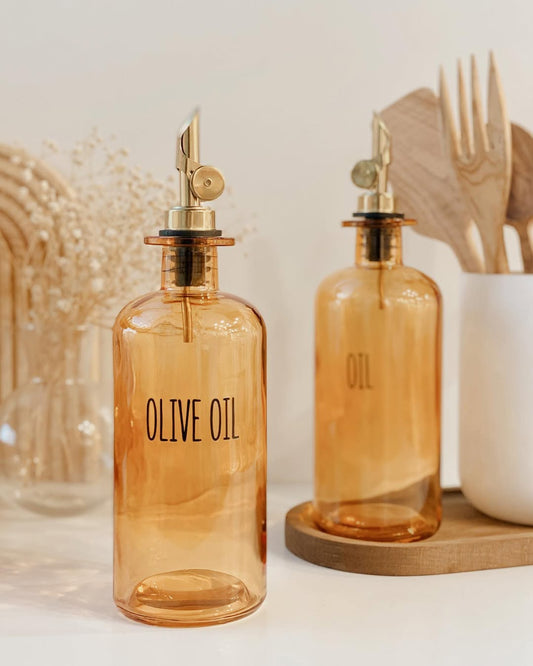 2 Piece Amber Crystal Glass Oil Set