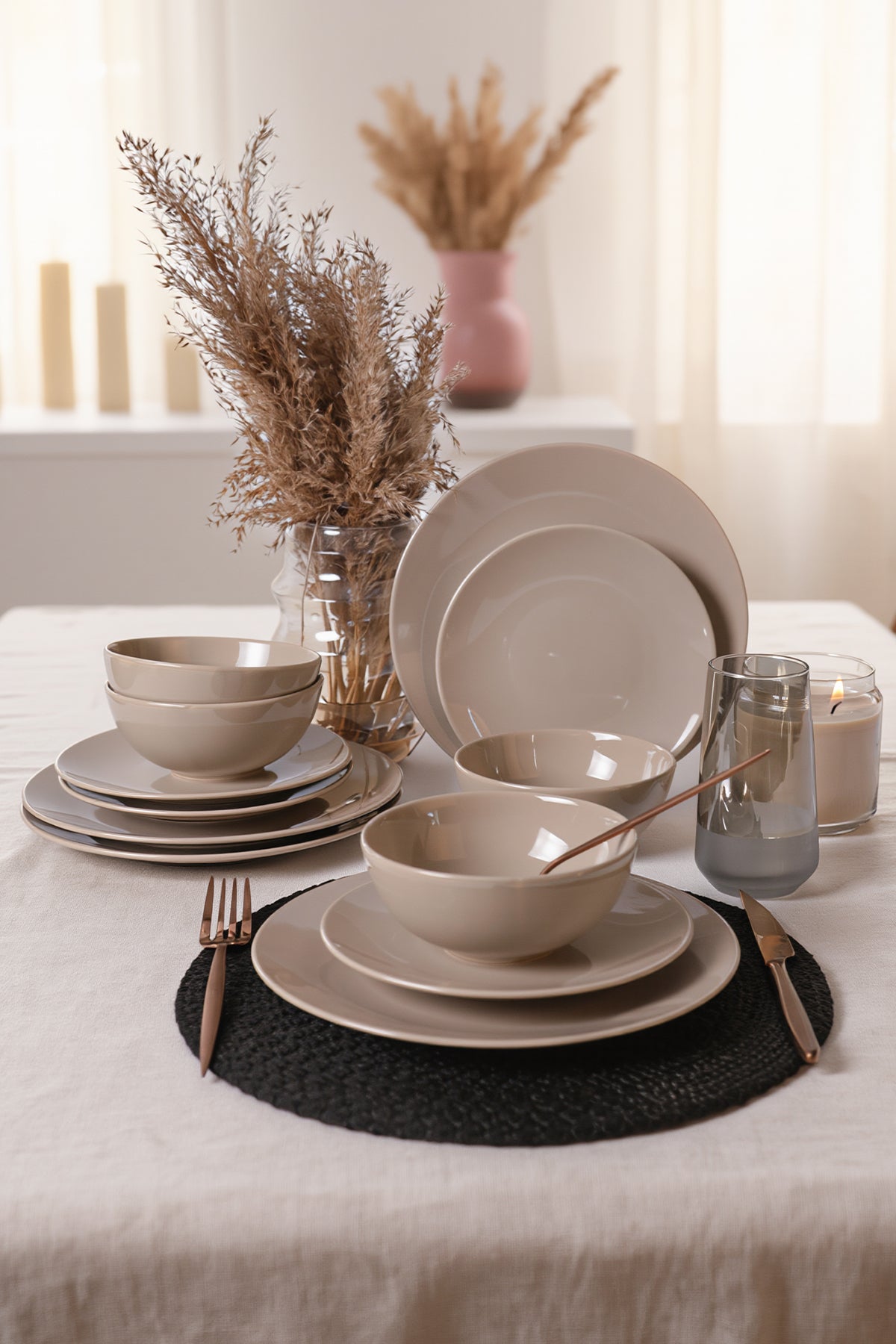 Taupe Kera 12-Piece Dinner Set for 4 People