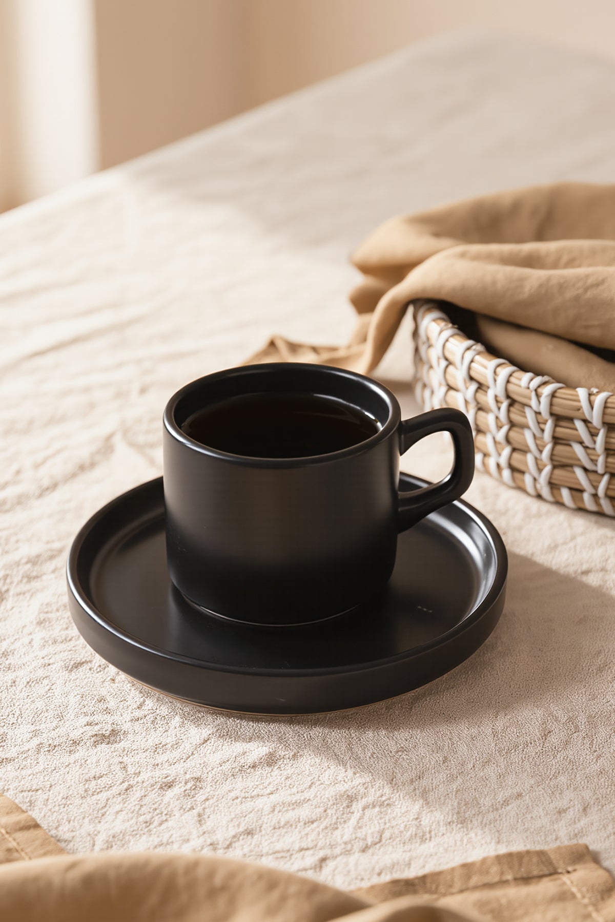 Matte Black Stackable Tea Set, 8 Pieces, for 4 People