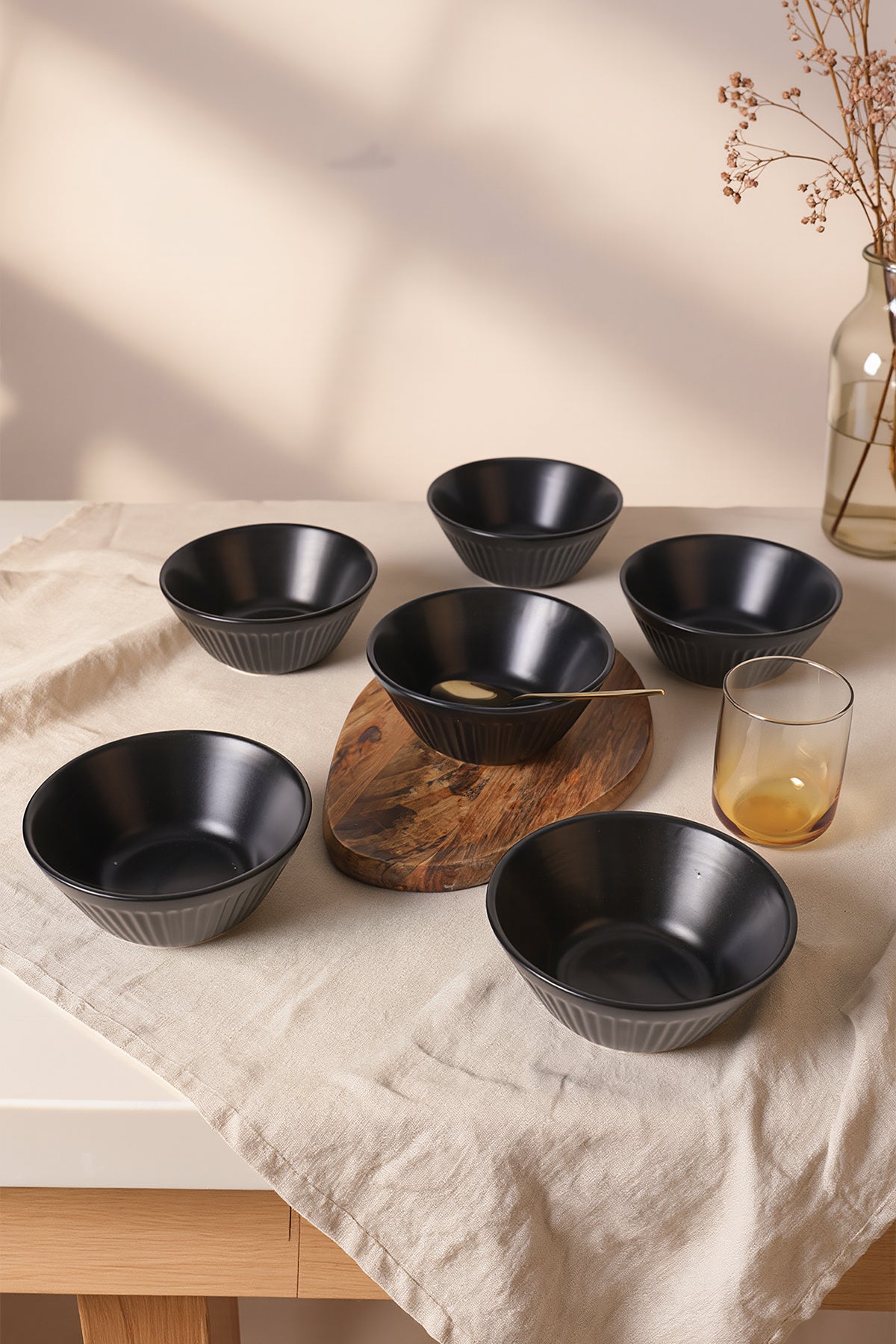 Matte Black Hittite Line Bowl 14 cm 6 Pieces