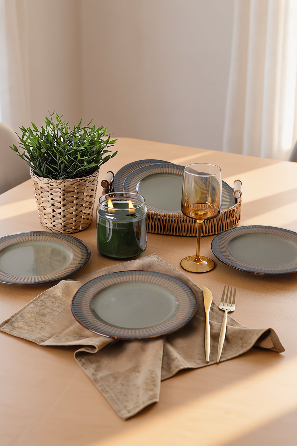 Reactive Green Line Cake Plate 21 cm 6 Pieces