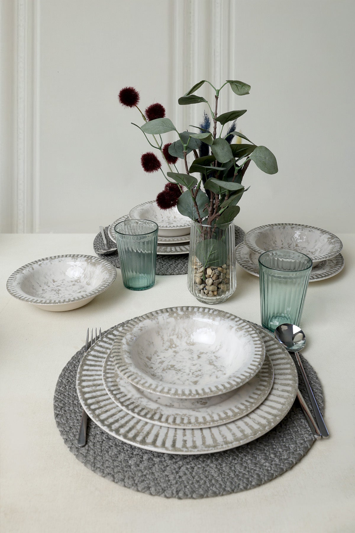 Deep Moon Brown 6-Piece Dinner Set for 2 People