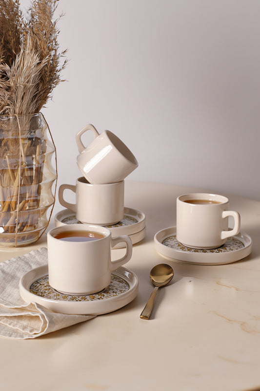 Timeless Brown Stackable Tea Set, 8 Pieces, for 4 People