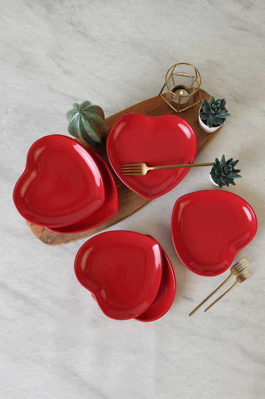 Red Heart Cake Plate 20 cm 6 Pieces