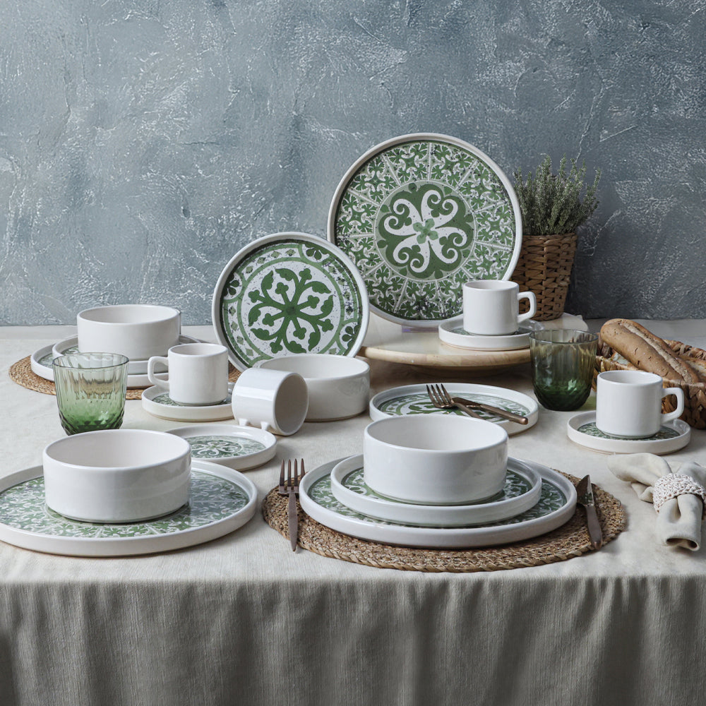 Timeless Green Stackable Dinner/Breakfast Set 20 Pieces for 4 People