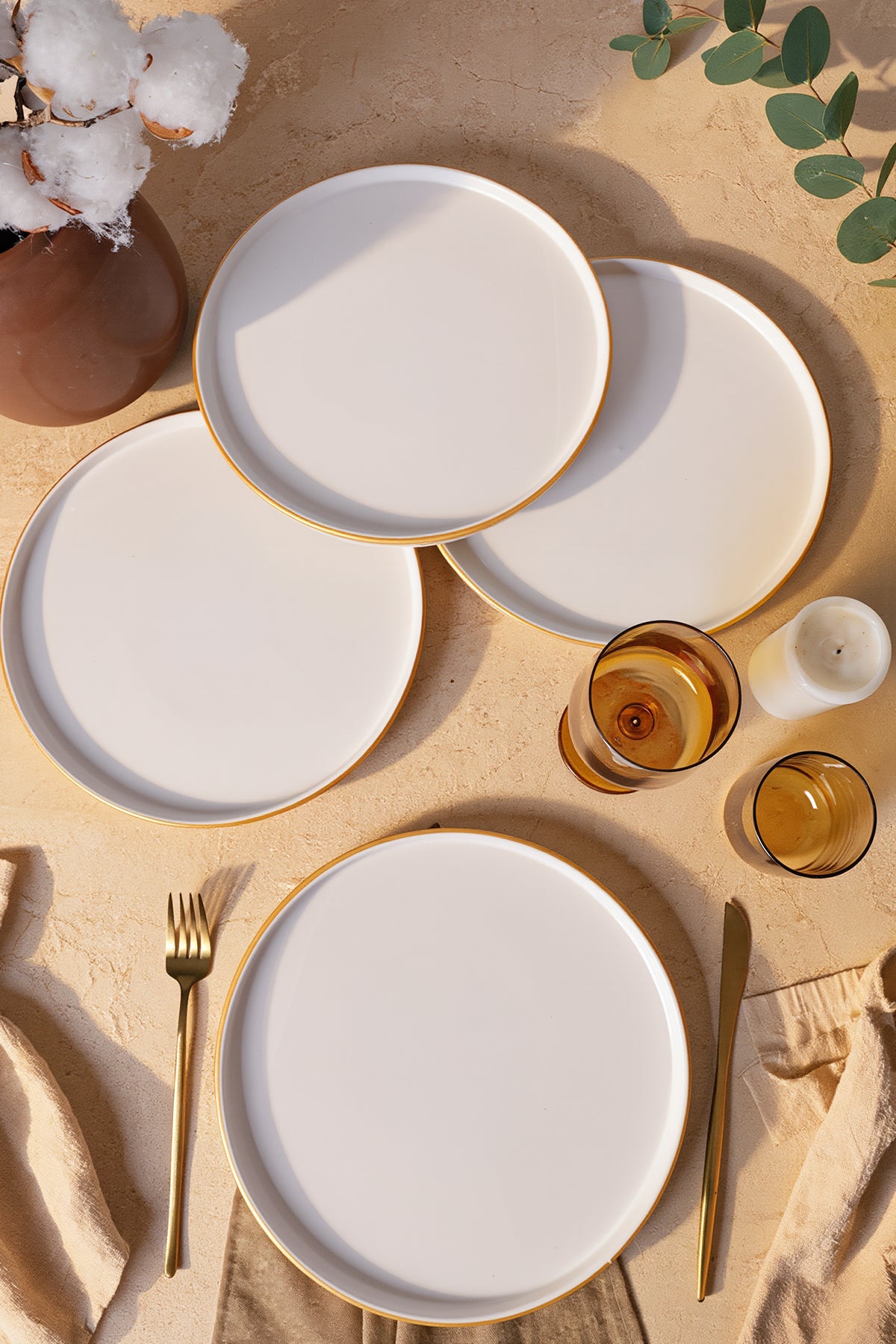 Matte White Gold Mesh Stackable Serving Plate 27 cm, 4 Pieces