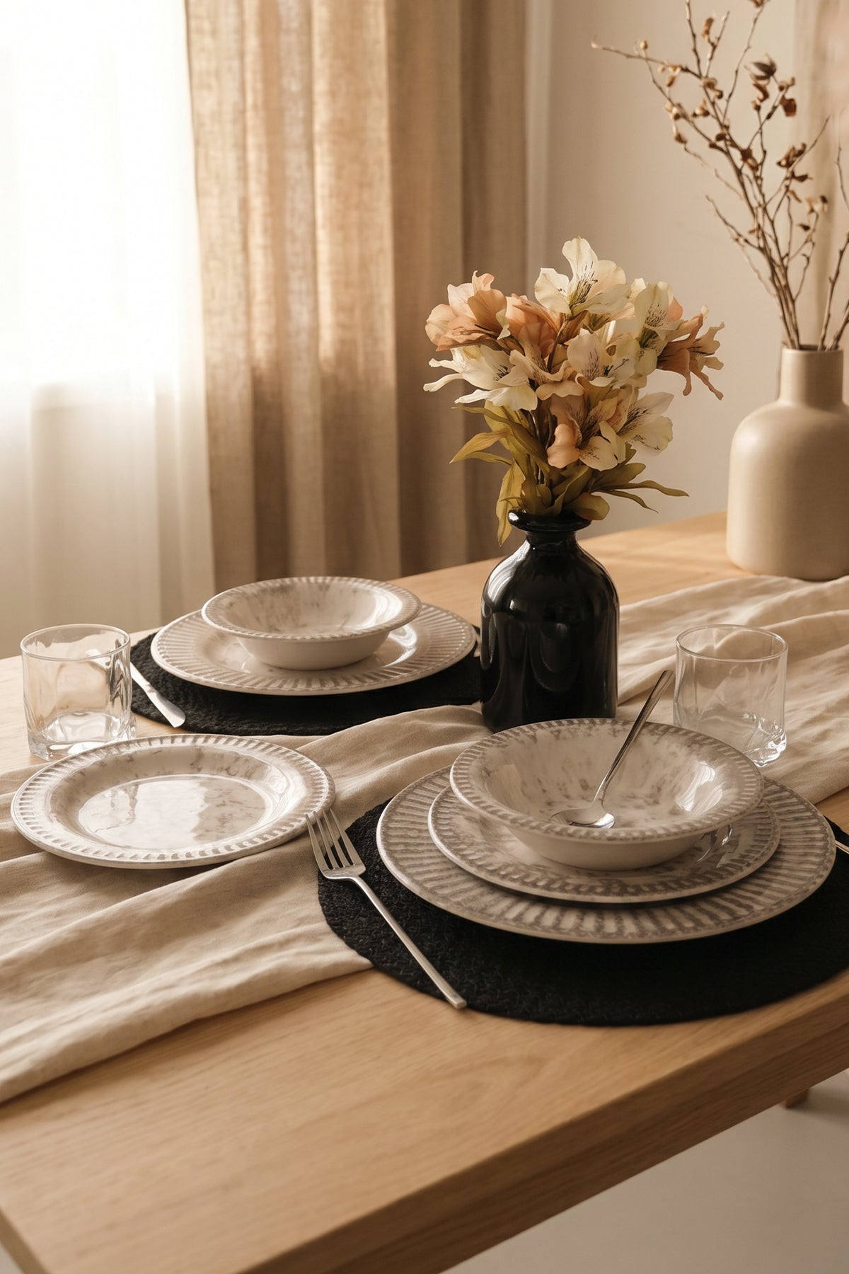 Deep Moon Brown 6-Piece Dinner Set for 2 People