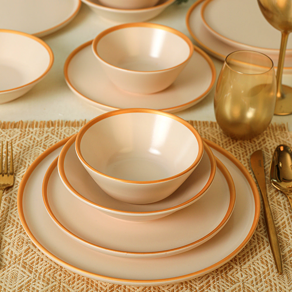 Matte Cream Gold Netted Dinner Set 24 Pieces for 6 People