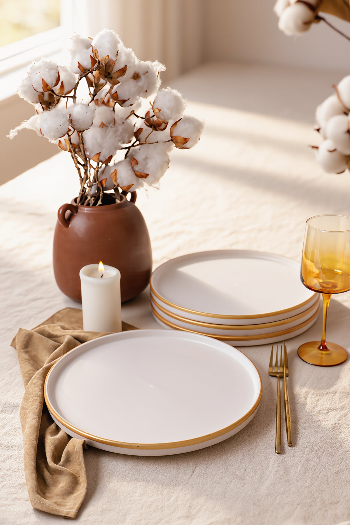 Matte White Gold Mesh Stackable Serving Plate 27 cm, 4 Pieces