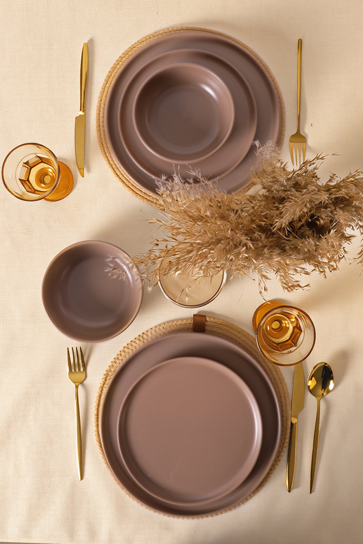 Matte Earth Taupe Nordic Dinner Set, 6 Pieces, 2 Person