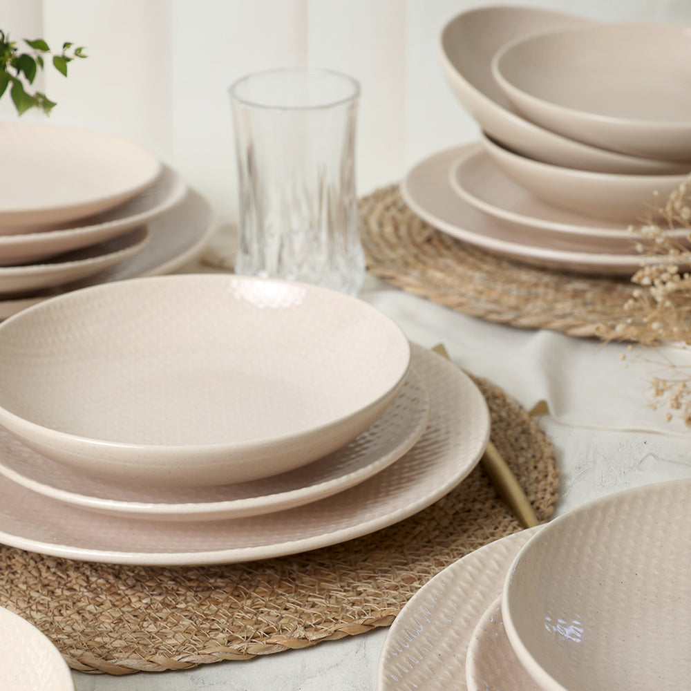 Sand Cream Relief Dinner Set 18 Pieces for 6 People