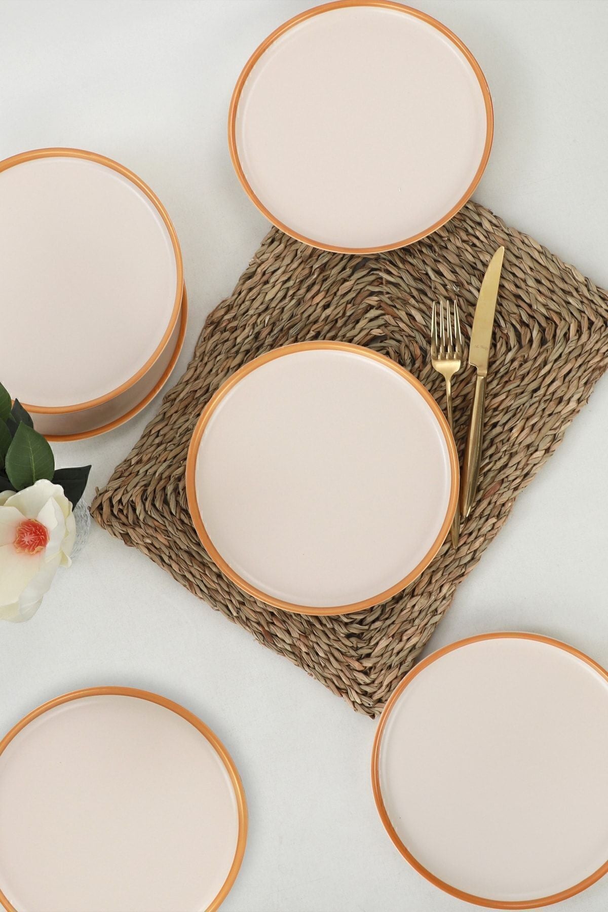 Nordic Gold Matte Cream Cake Plate 22 cm 6 Pieces