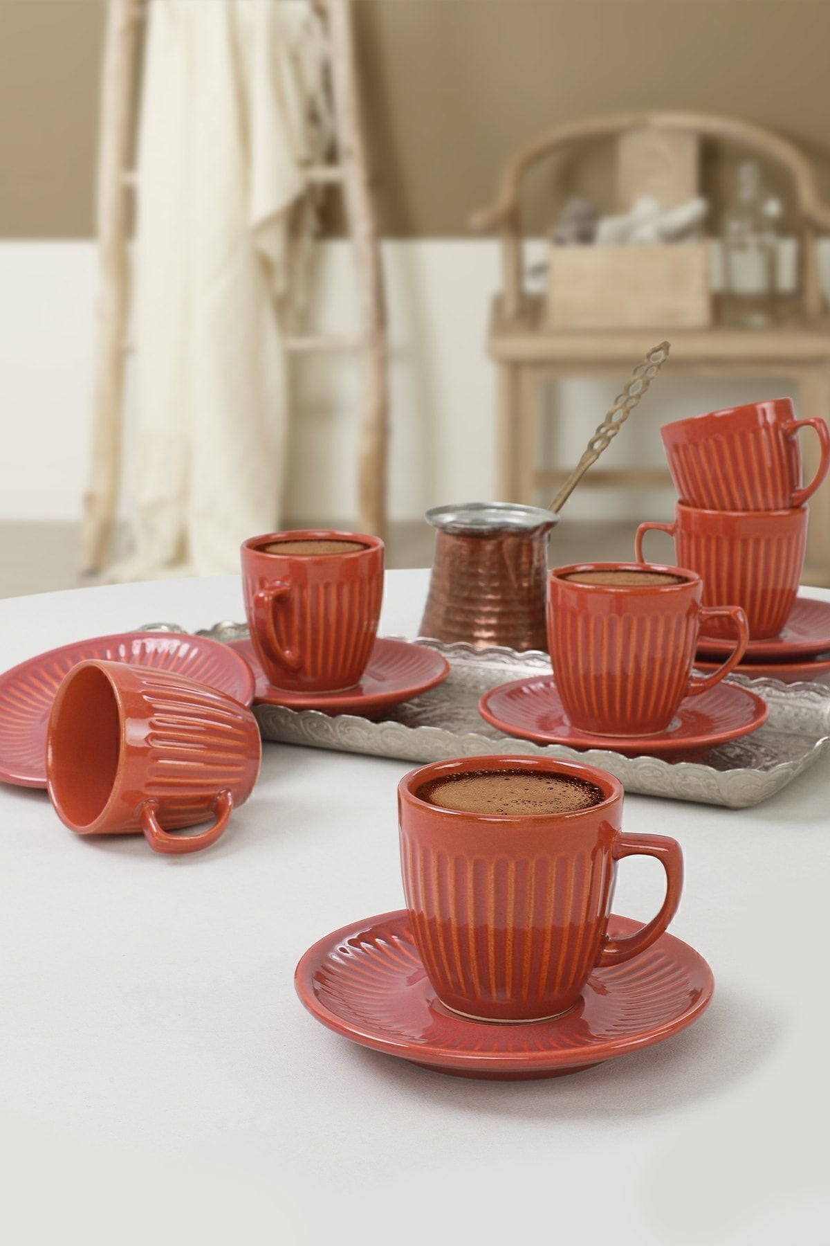 Mercan Line Coffee Set 12 Pieces for 6 People
