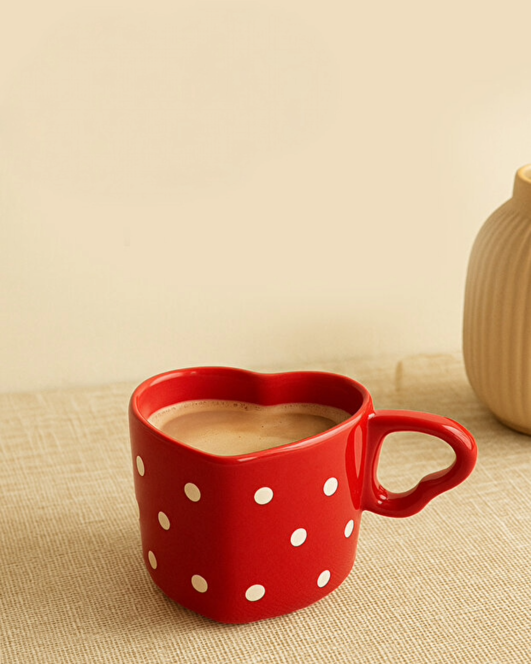 Handmade Ceramic Heart Red Polka Dot Mug / Cup