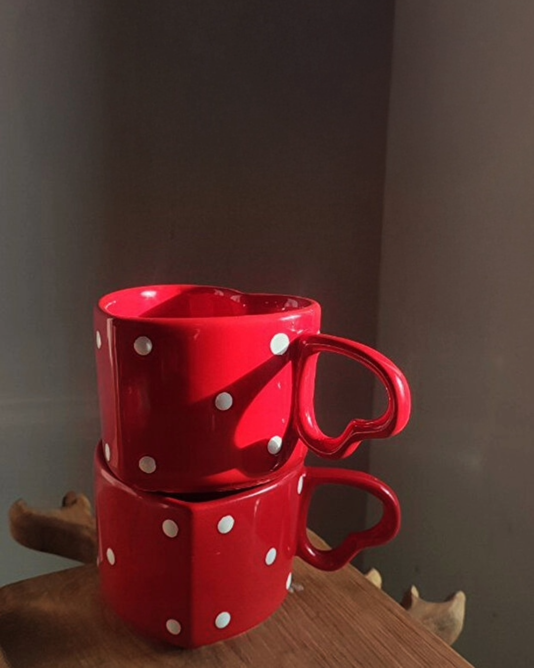 Handmade Ceramic Heart Red Polka Dot Mug / Cup
