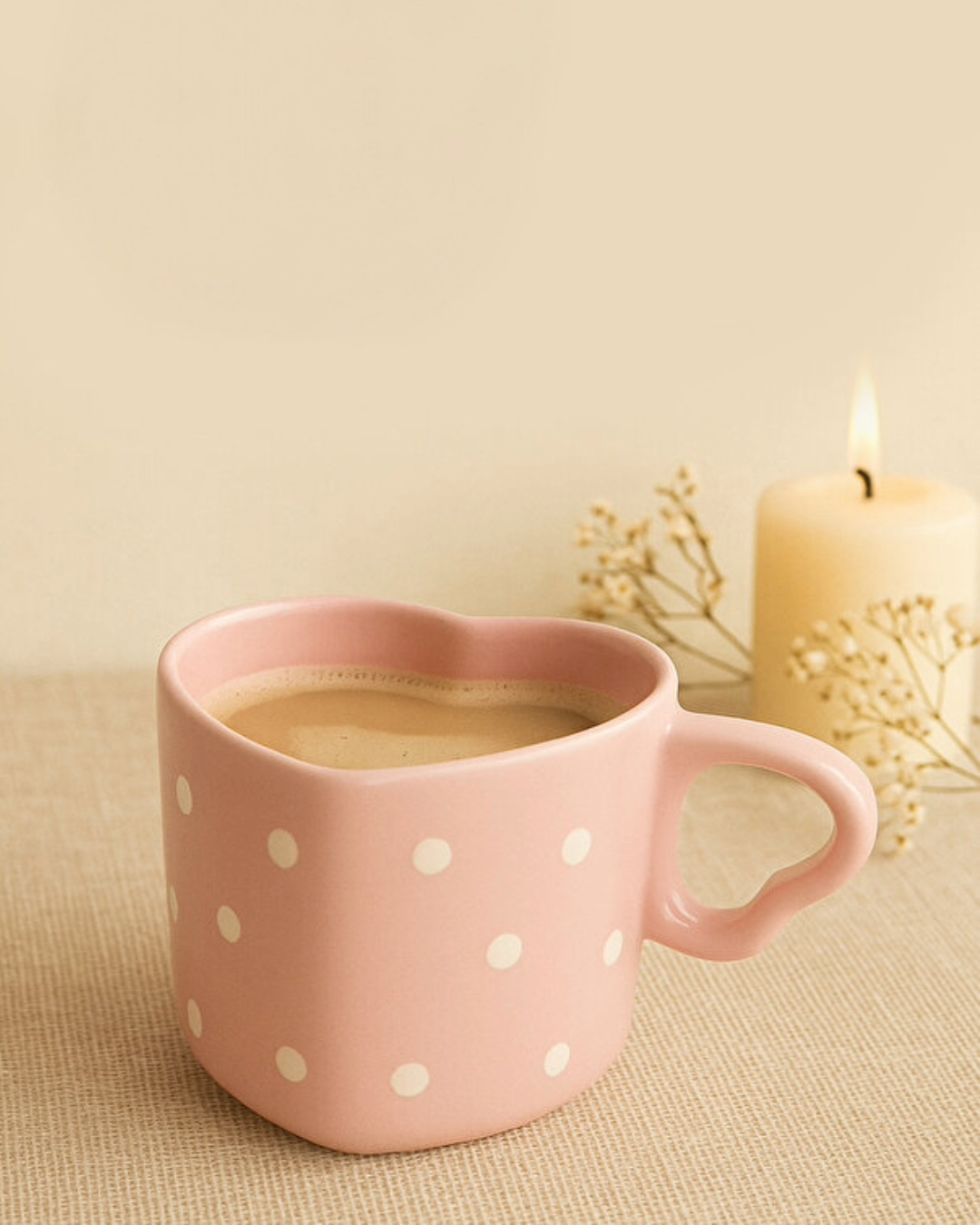 Handmade Ceramic Heart Pink Polka Dot Mug / Cup