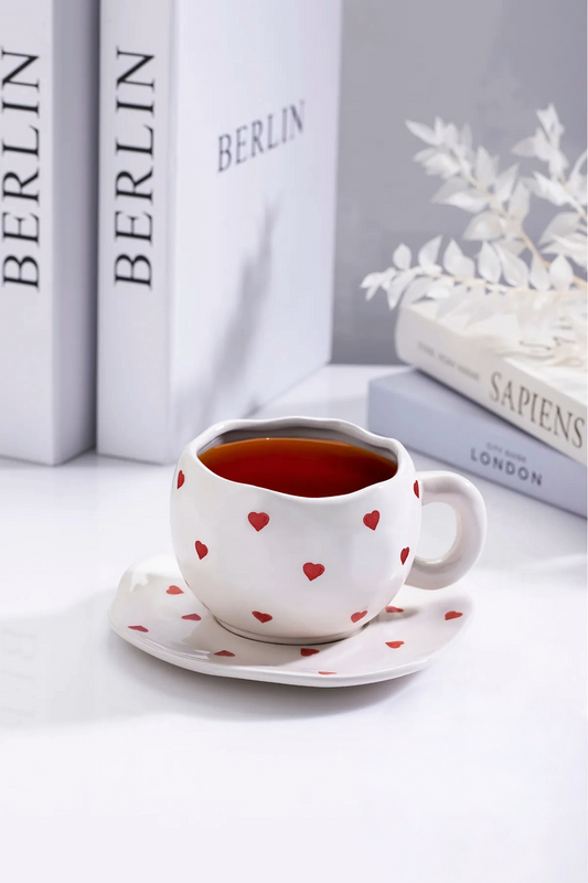 Handmade Ceramic Red Hearts Coffee Cup