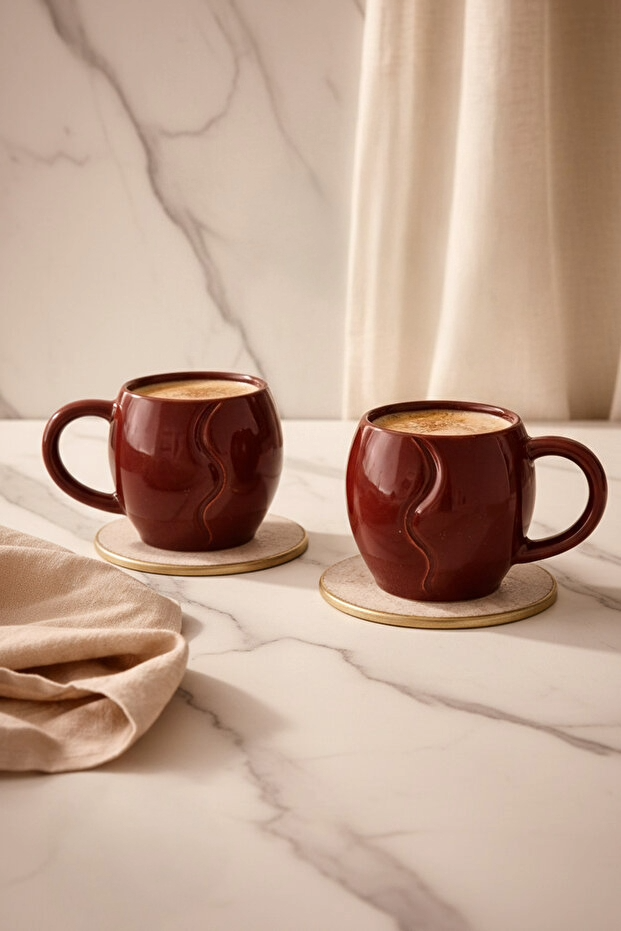 2 Piece Handmade Ceramic Coffee Beans Mug / Cup