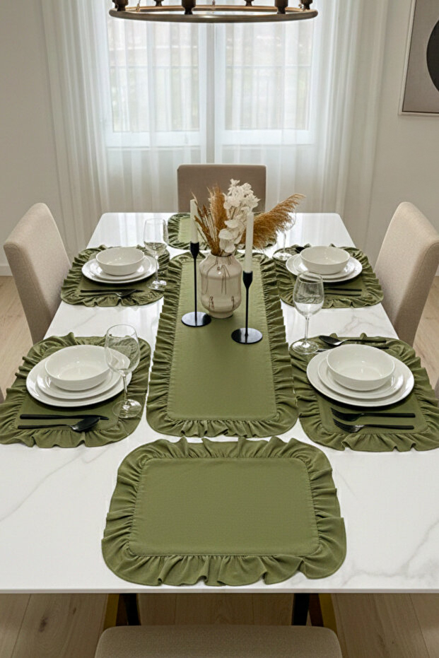 Ruffle 7 Piece Linen Set - Khaki