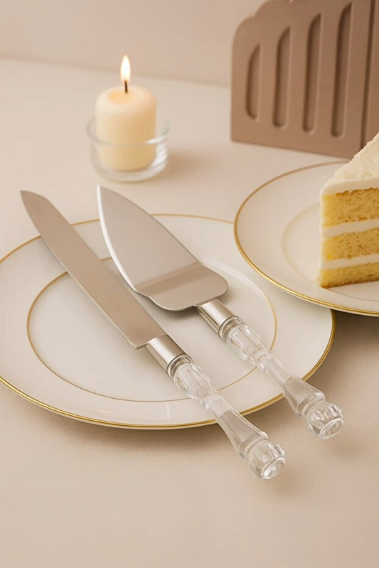 2 Piece Crystal Mica Handle Cake Serving Set Spatula and Knife Serving Set