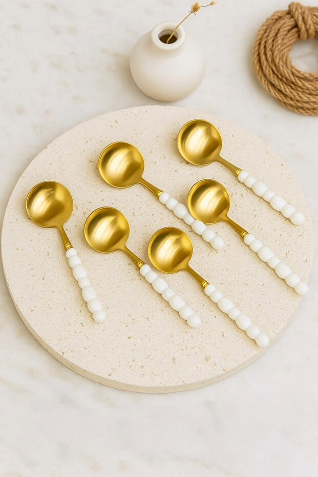 Modern White Gold Pearl Set of 6 Spoons