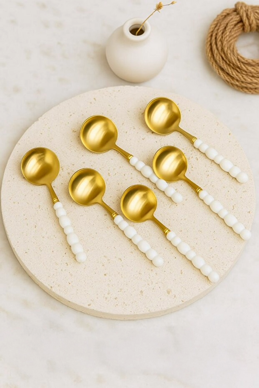 Modern White Gold Pearl Set of 6 Spoons