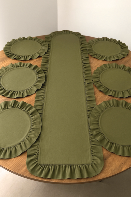 Ruffle 7 Piece Linen Set - Khaki