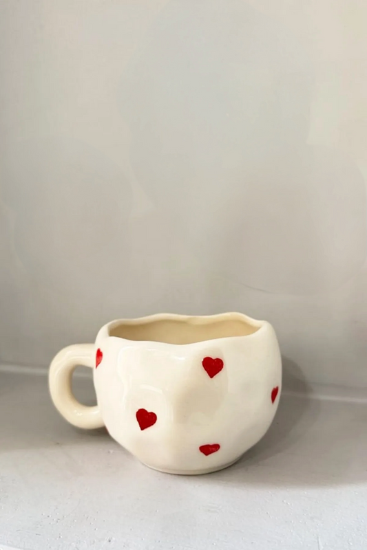 Handmade Ceramic Red Hearts Mug / Cup