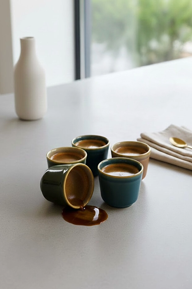 4 Piece Porcelain Scandinavian Glazed Coffee Cup Set