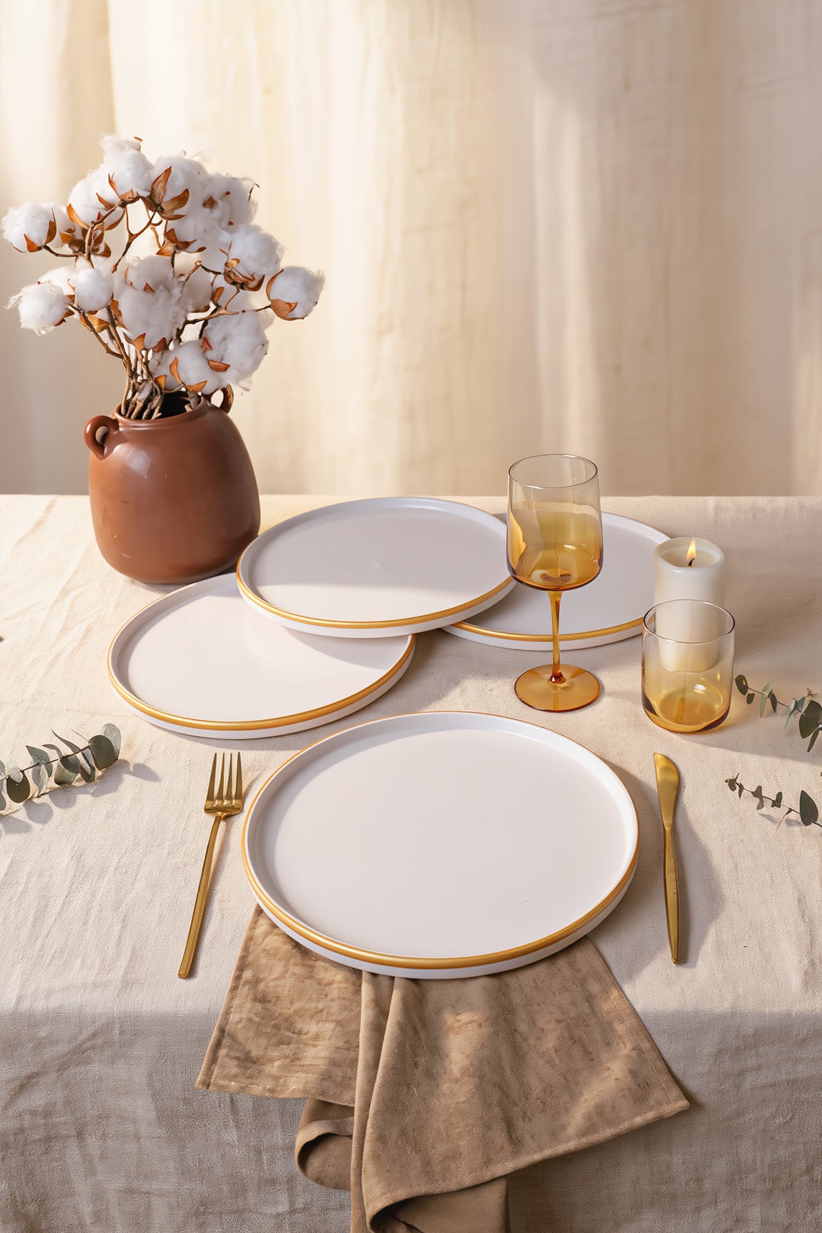 Matte White Gold Mesh Stackable Serving Plate 27 cm, 4 Pieces