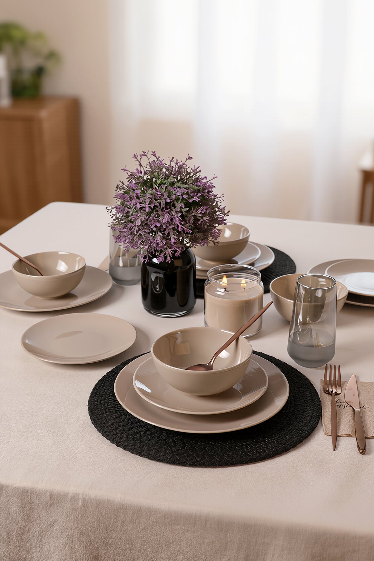 Taupe Kera 12-Piece Dinner Set for 4 People