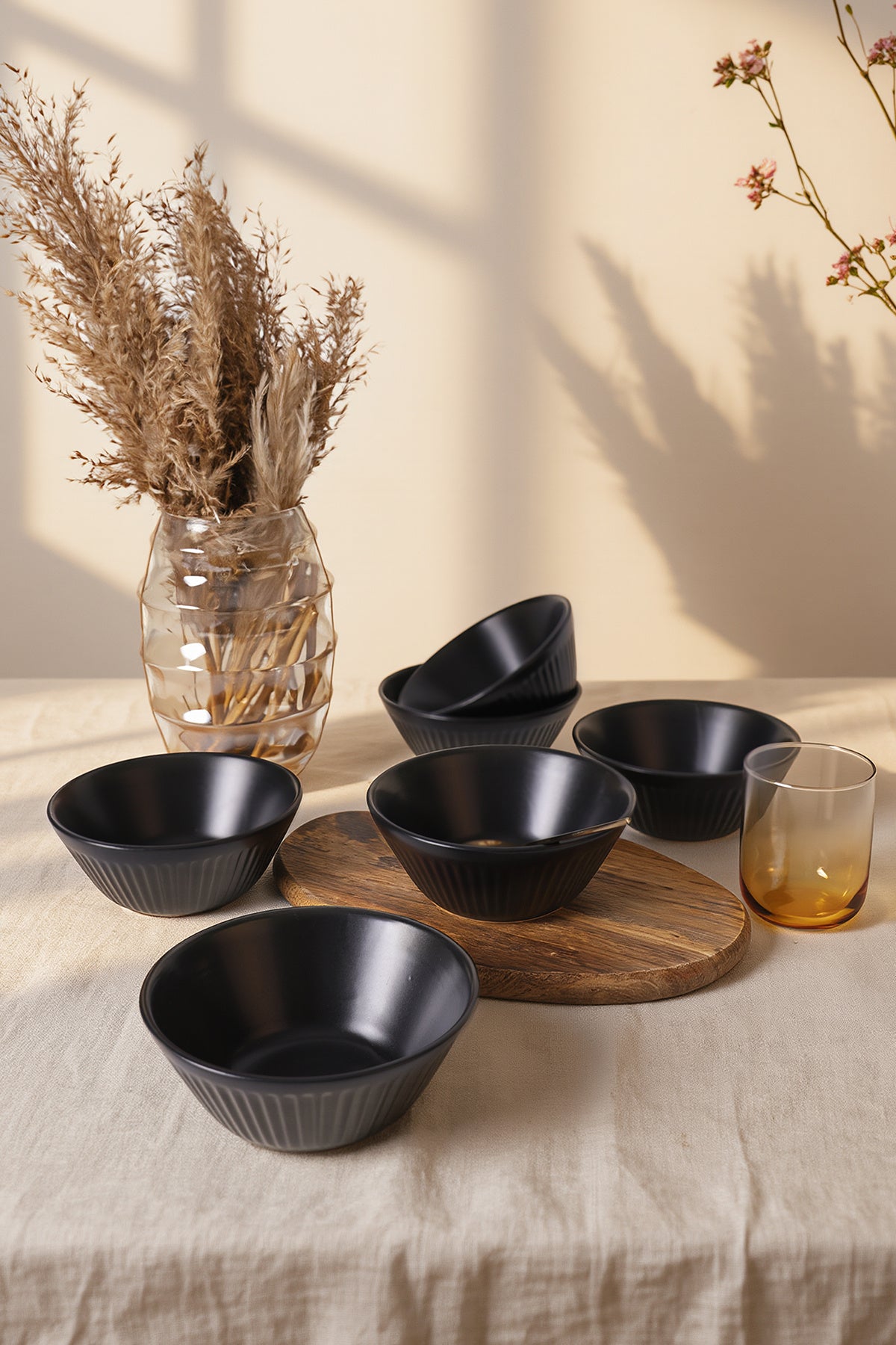 Matte Black Hittite Line Bowl 14 cm 6 Pieces