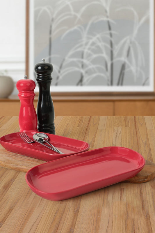 Red Noyan Boat-Shaped Plate, 2 Pieces, 28 cm