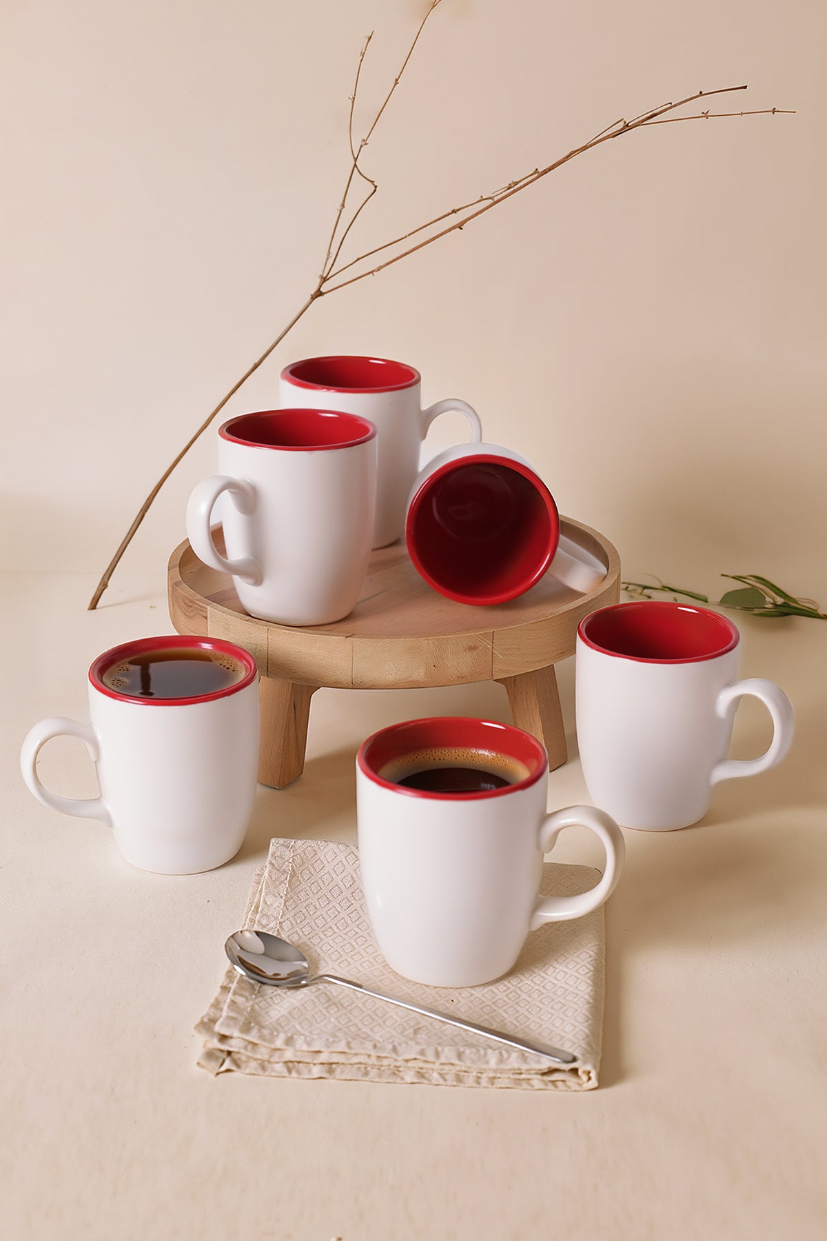 Matte White / Red Cloud Mug, 9 cm, 6 Pieces