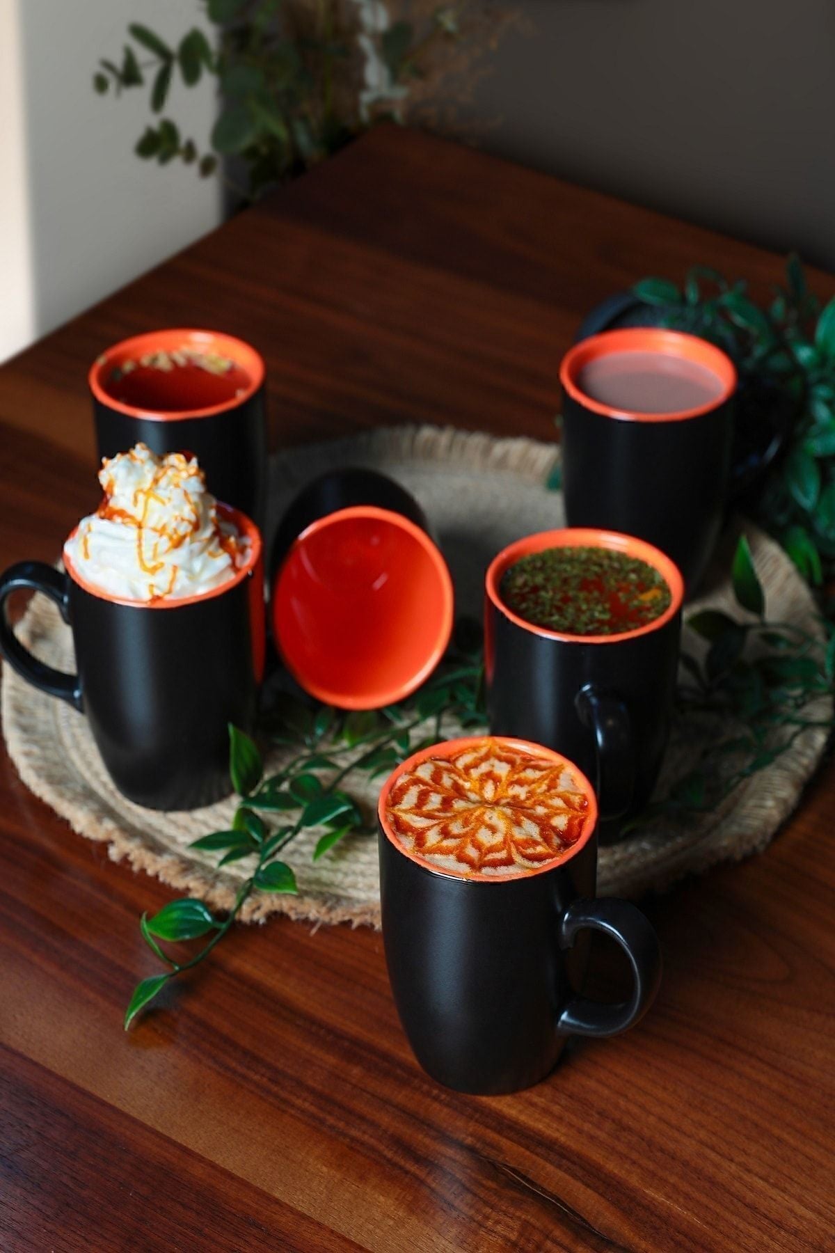 Matte Black/Orange Cloud Mug, 9 cm, 6 Pieces