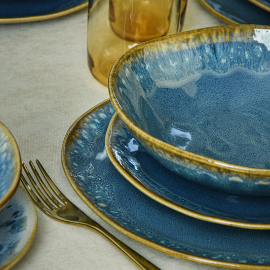 Shizen Blue Organic Dinner Set 18 Pieces for 6 People