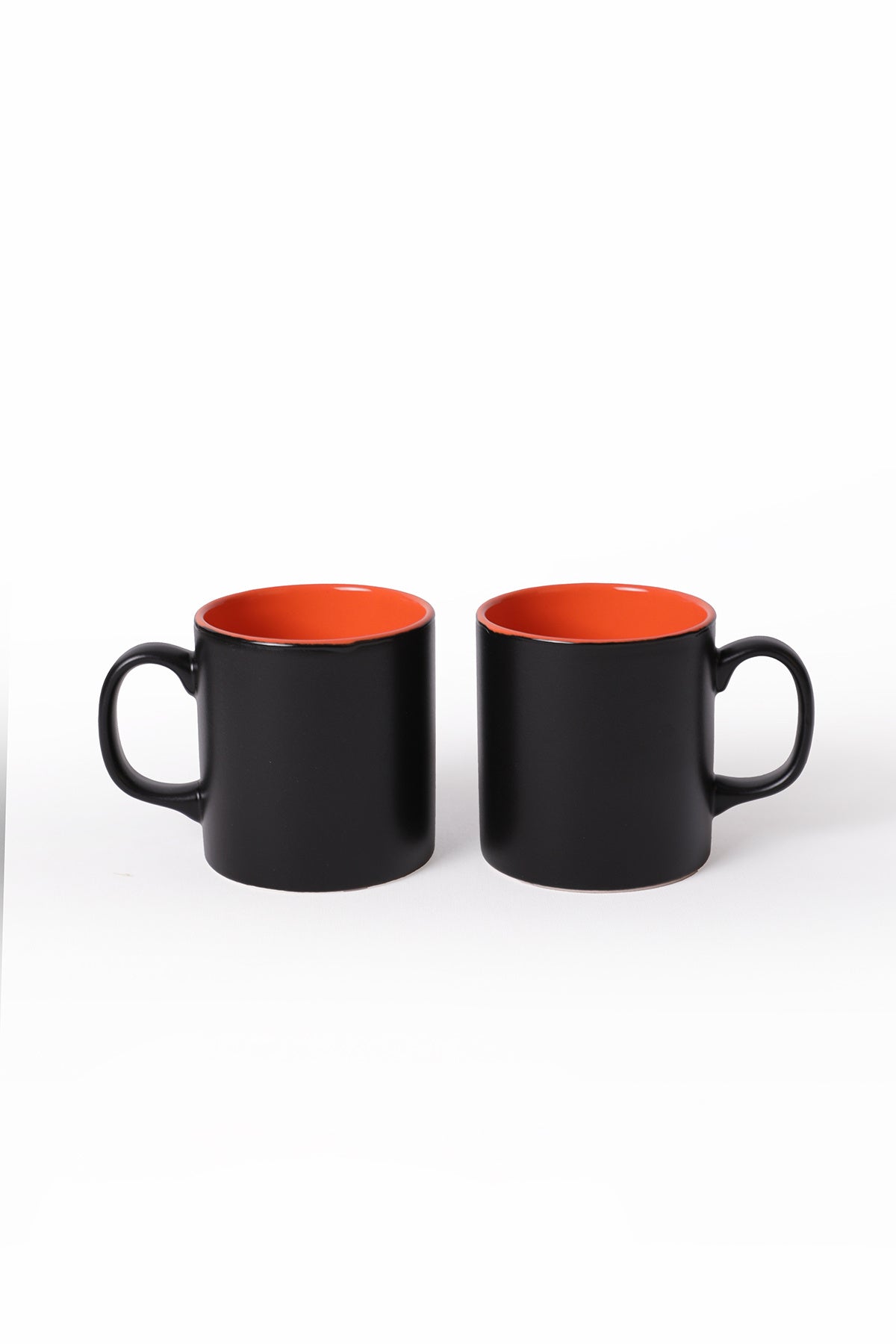 Matte Black / Orange Cylindrical Mug, 10 cm, 2 Pieces