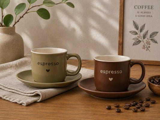 Mono 2-Person Espresso Cup Set - Brown/Khaki